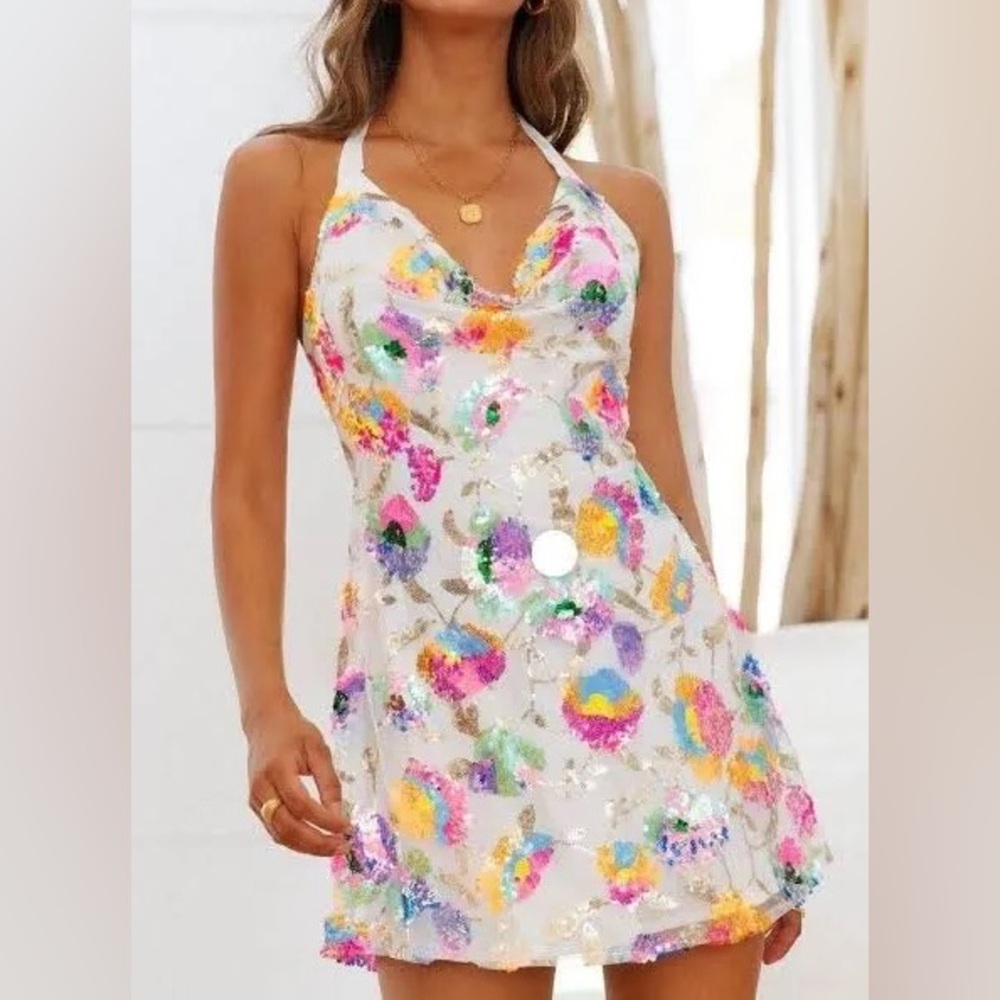 Hello Molly multicolor sequin halter dress - Picture 3 of 3